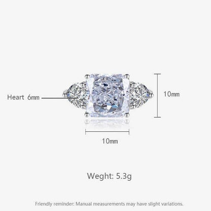Multicolor Ice Flower Cut Square CZ Adjustable Ring, Blue & Green 10*10mm 8A Main Cubic Zirconia, Two Heart Side CZ, Dainty Luxe