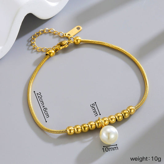 18K Gold Snake Bone Beaded Anklet With A Large Heart-shaped Heart