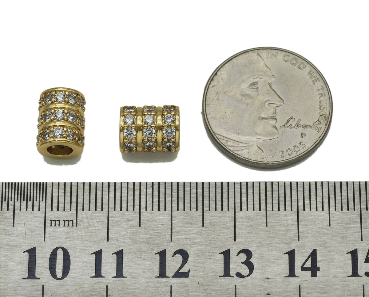 Gold  CZ Tube Spacer Beads, Sku#Y716