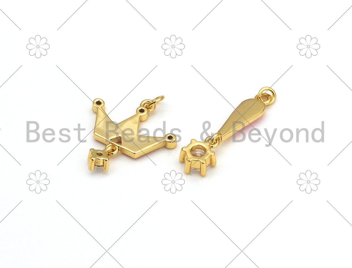 Pink Enamel Crown/Exclamation Mark with Big CZ Pendant, 18K Gold Filled CZ Charm, Necklace Bracelet Charm Pendant,21x18mm/26x6mm, Sku#Y512
