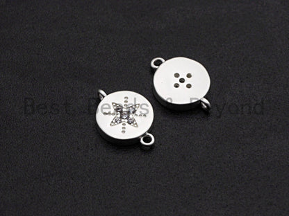 CZ Micro Pave Round Coin With Star Connector,Cubic Zirconia Connector, Silver Tone,9x13mm,sku#Y223
