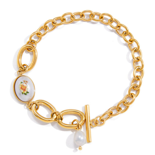 18K Gold-plated, Lightweight, And Luxurious Titanium Steel Bracelet With Freshwater Pearls