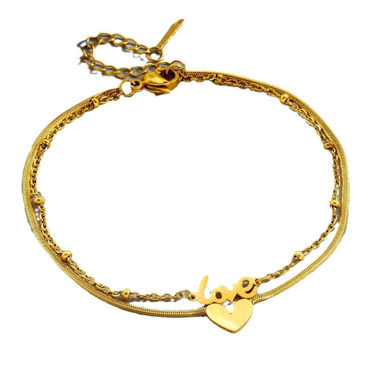18K Gold English Letter Heart Titanium Steel Anklet