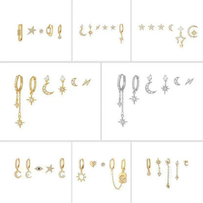 Stacking 6 Pieces Melody Charm Notes Earring Set, 18k Gold Hoop with Drops, S925 Needle, Stacked Lobe Designs with Dazzling Zirconia
