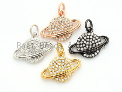 CZ Micro Pave SANTURN Planet Charm Pendant, Cubic Zirconia Paved Santun Charm, Necklace Bracelet Charm Pendant,16x12mm,sku#Y145