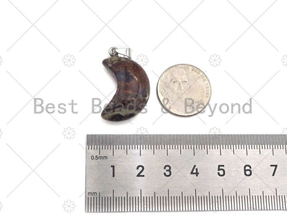 Natural Howlite/Bloodstone/Quartz/Jasper/Labradorite/Rose Quartz Moon Shape Pendant, Necklace Pendant,18x25mm,Sku#YK22