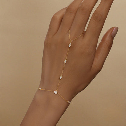 s925 sterling silver horse eye diamond bracelet ring chain finger chain