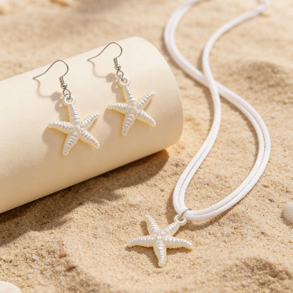 New Cross-border Bohemian Beach Jewelry Set For Women, Ocean Style Starfish Pendant Matching Earrings & Versatile Unique Necklace
