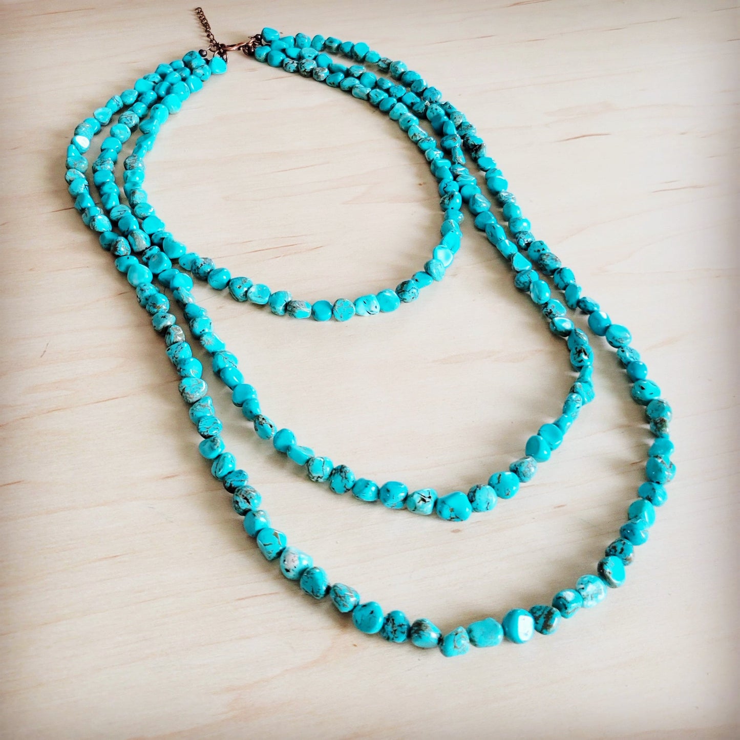 Triple Strand Layered Western Boho Small Dyed Turquoise Necklace 263p