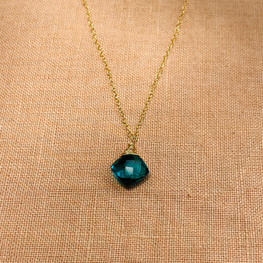14k gold filled PEACOCK BLUE QUARTZ NECKLACE
