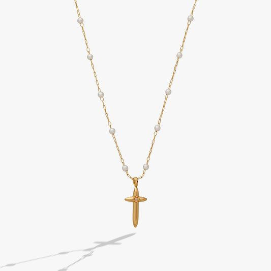 Cross 4:13 Pearl Rosary Chain Pendant Necklace ALEX AND ANI