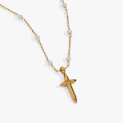 Cross 4:13 Pearl Rosary Chain Pendant Necklace ALEX AND ANI