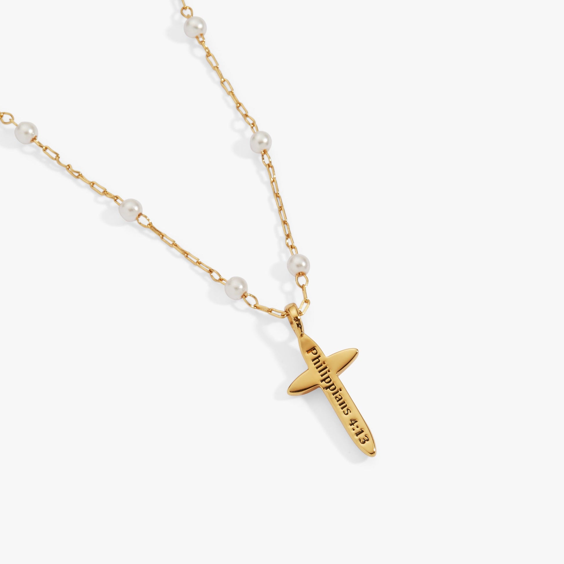Cross 4:13 Pearl Rosary Chain Pendant Necklace ALEX AND ANI