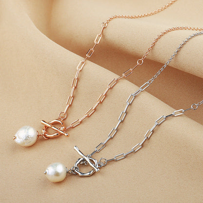 Dainty Interlocking Ring Mother Of Pearl Heart Necklace For Women, Minimal European Cold Style Adjustable Collarbone Chain, Elegant Long Sweater Chain Fashion Jewelry