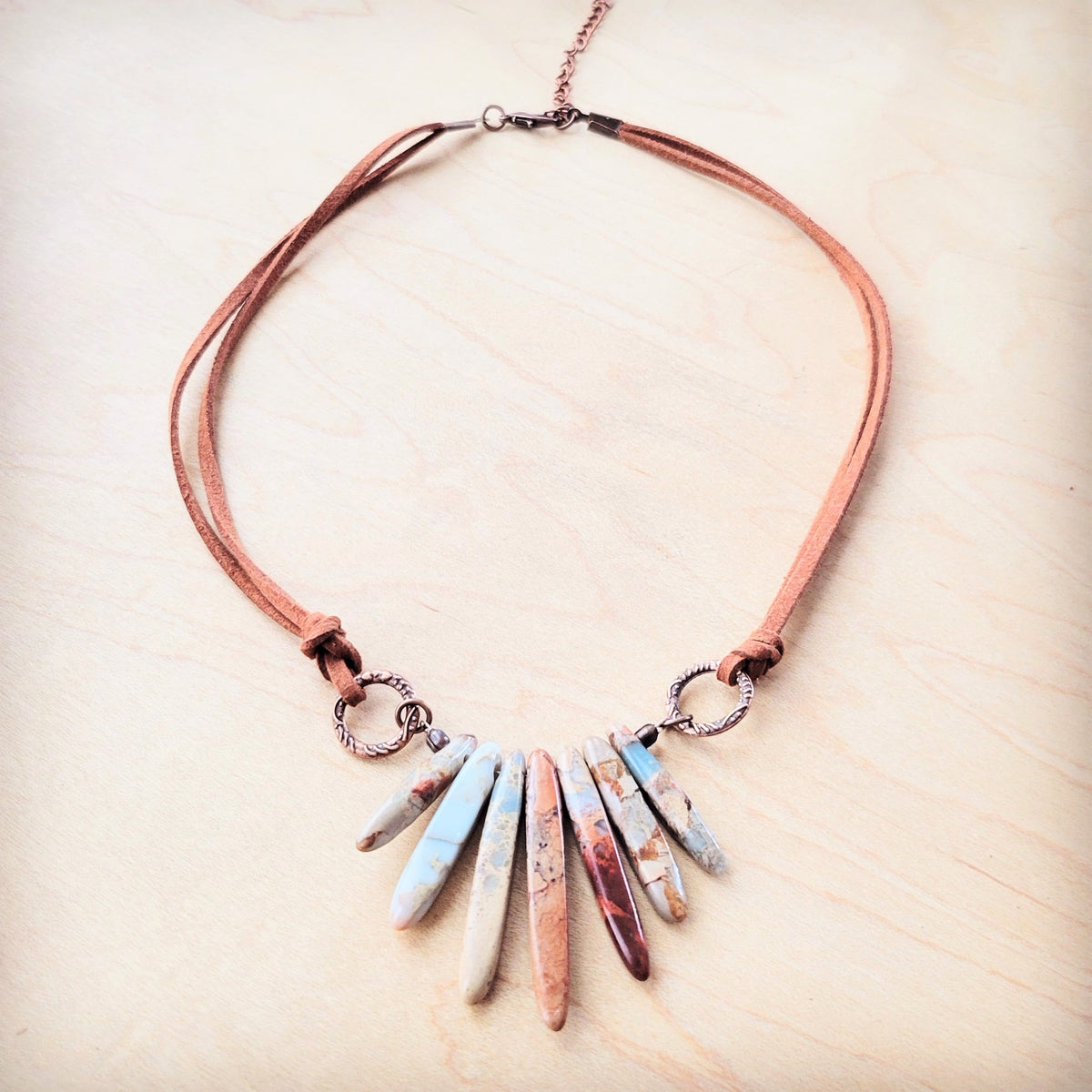 Aqua Terra Stone Slab Leather Cord Necklace 231ee