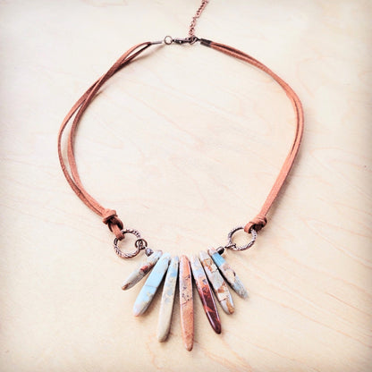 Aqua Terra Stone Slab Leather Cord Necklace 231ee