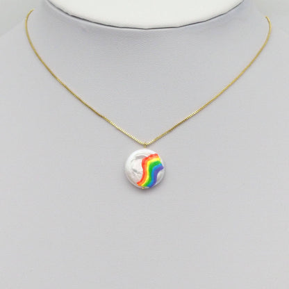 Rainbow On White Pearl Charm/Spacer Beads, Sku#Y889