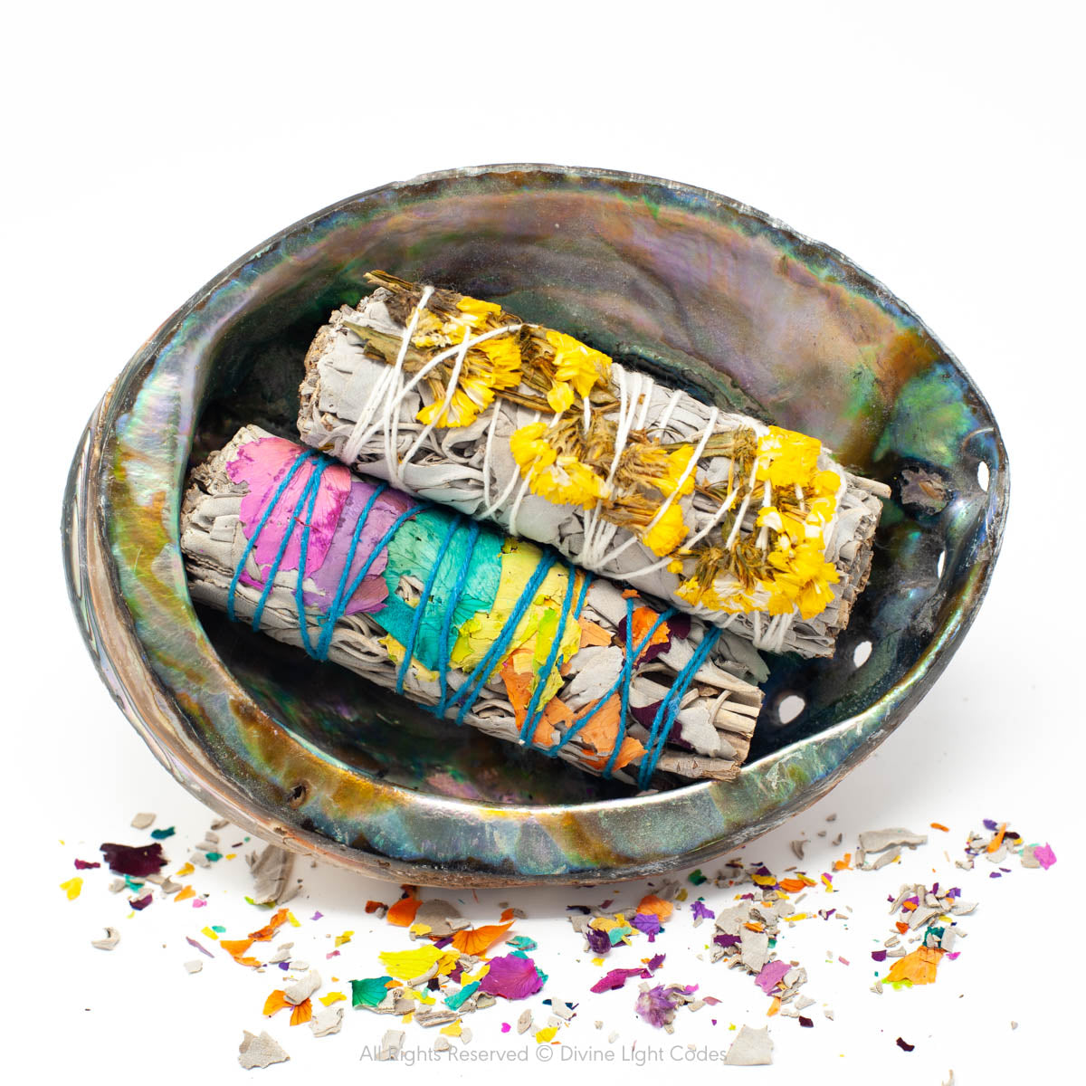 White Sage Bundles - Flower Wrapped - Smudging - Space Clearing Protection Divine Light Codes