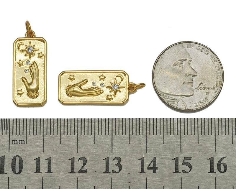 CZ Star Hand On Rectangle Charm, Sku#Y663