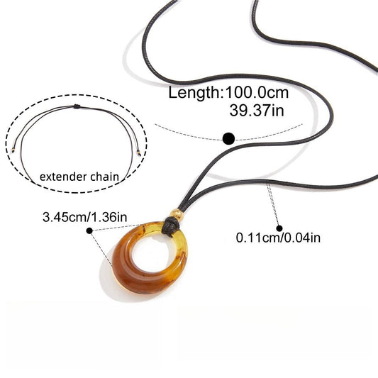 Amber-colored Resin Long Necklace With A Black Cord