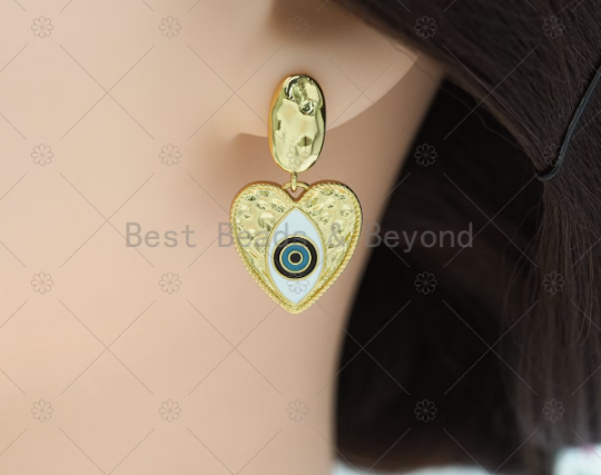 Enamel Evil Eye on Heart Huggie Earrings, Sku#Y582