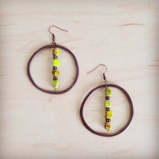 **Western Copper Hoop Earrings w/ Lime Green Regalite 100a