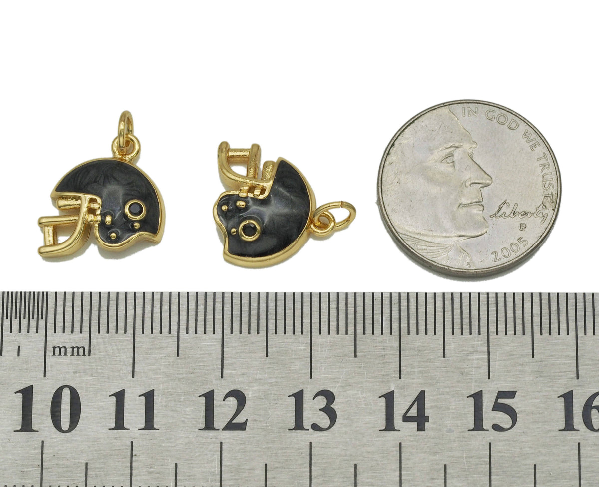 Gold CZ Black Enamel Football Helmet Charm, Sku#Y718