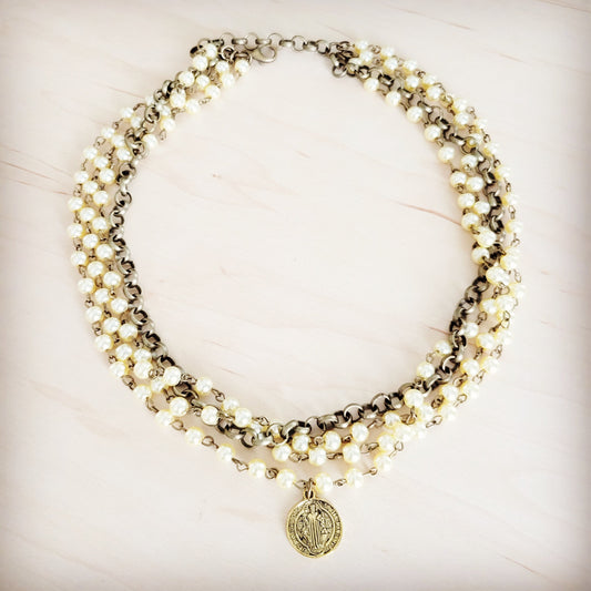 **Champagne Pearl Beaded Collar Necklace w/ Pendant 263x