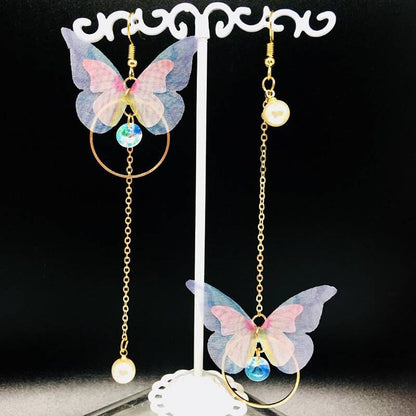New Korean-style Retro Asymmetric Butterfly Earrings Long Style