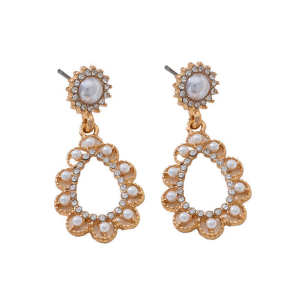 New Arrival Fashion Rhinestone Inlaid Circle Drop Earrings, Premium Unique Pearl Ear Jewelry, Geometric Stud Earrings For Women Daily Wear