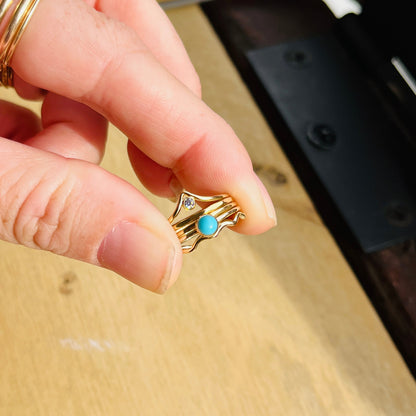 14K Gold Filled V DIAMOND TURQUOISE GEM SET