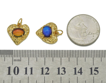 Gold Oval Crystal On Heart Charm, Sku#Y703