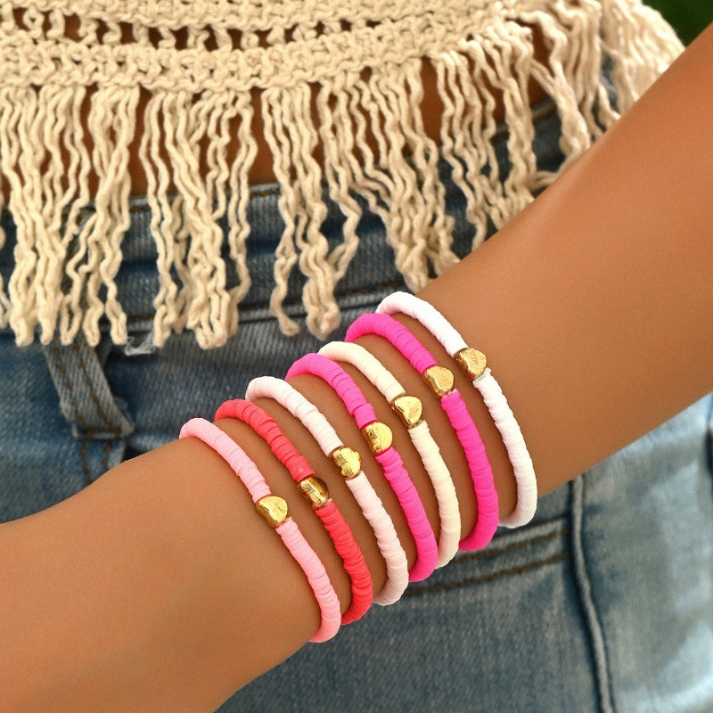 Stylish CCB Womens Heart-Shaped Colorful Beaded Bracelet