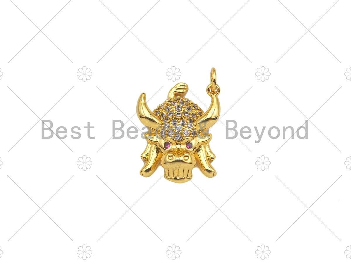 Gold Filled CZ Micro Pave Cow Head Shape Pendant, 18K Gold Filled Cow Head Charm, Necklace Bracelet Charm Pendant, 16x18mm, Sku#Y448