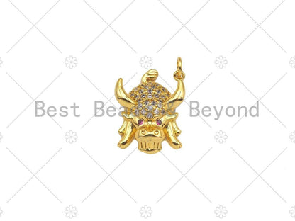 Gold Filled CZ Micro Pave Cow Head Shape Pendant, 18K Gold Filled Cow Head Charm, Necklace Bracelet Charm Pendant, 16x18mm, Sku#Y448