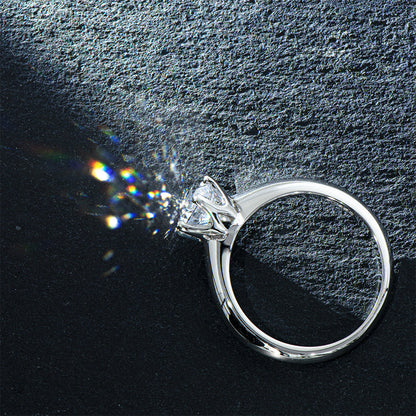 Classic Six Prong Solitaire Ring For Women, Round Cut Clear Tone Simulated Zirconia Silver Tone Thin Band Light Luxury Wedding Engagement Finger Jewelry