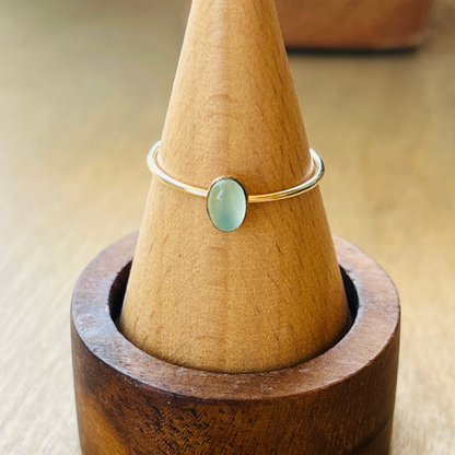 14k gold filled OVAL AQUA CHALCEDONY GEMSTONE RING
