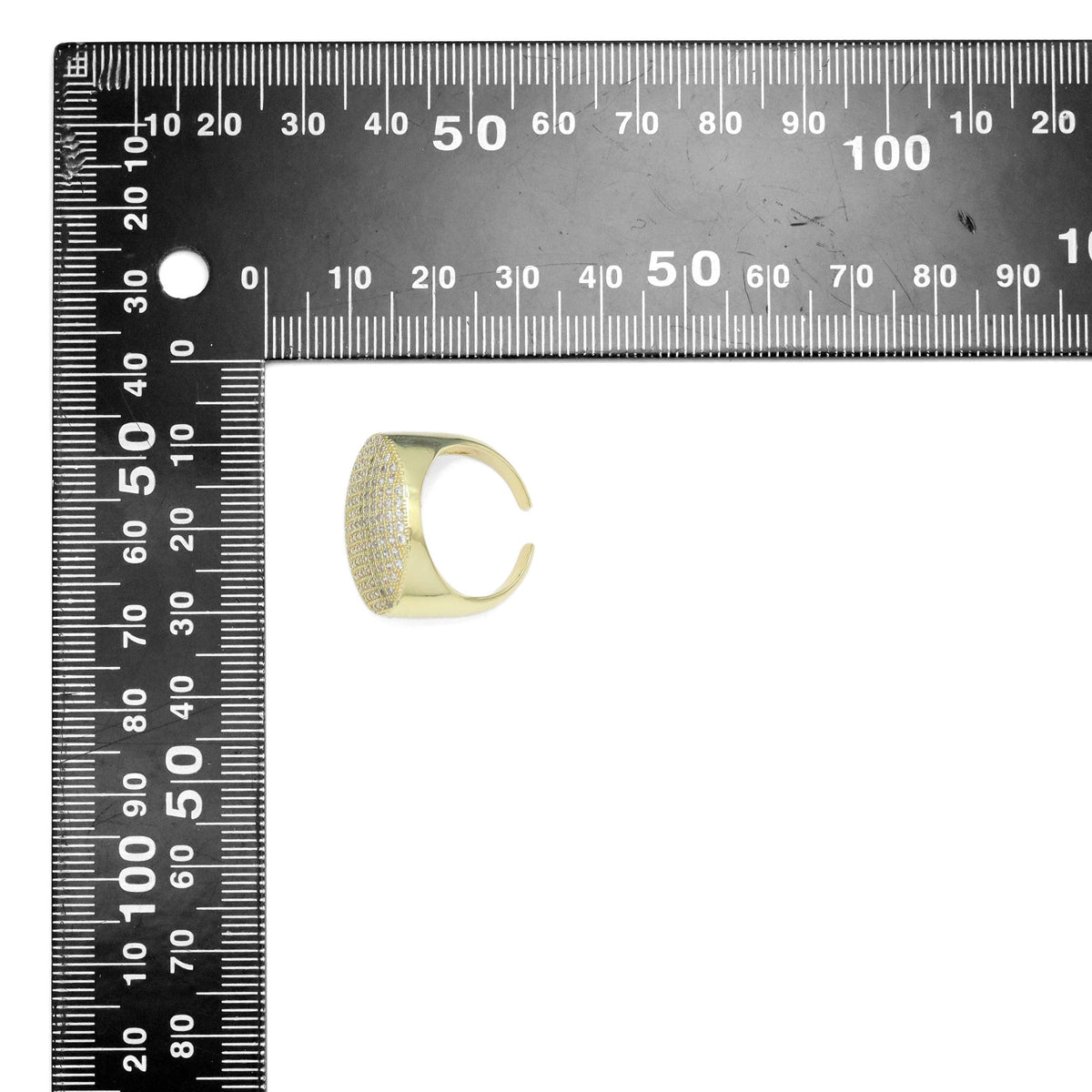 Gold Clear CZ Oval Statement Adjustable Ring, Sku#Y955