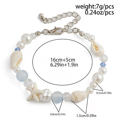 Ocean-style shell and starfish crystal beaded bracelet