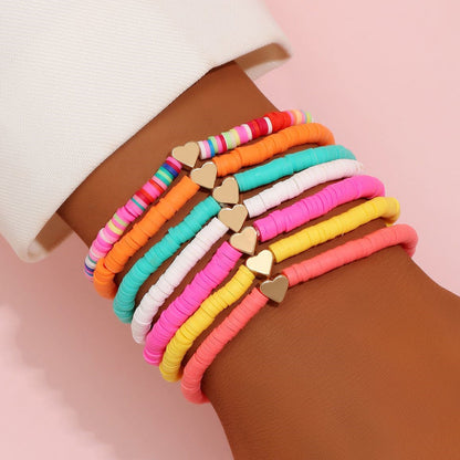 Stylish CCB Womens Heart-Shaped Colorful Beaded Bracelet