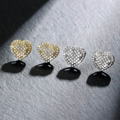Dainty Iced Out CZ Heart Stud Earrings, Micro-Pavé Love Studs for Women Gifts | Cubic Zirconia