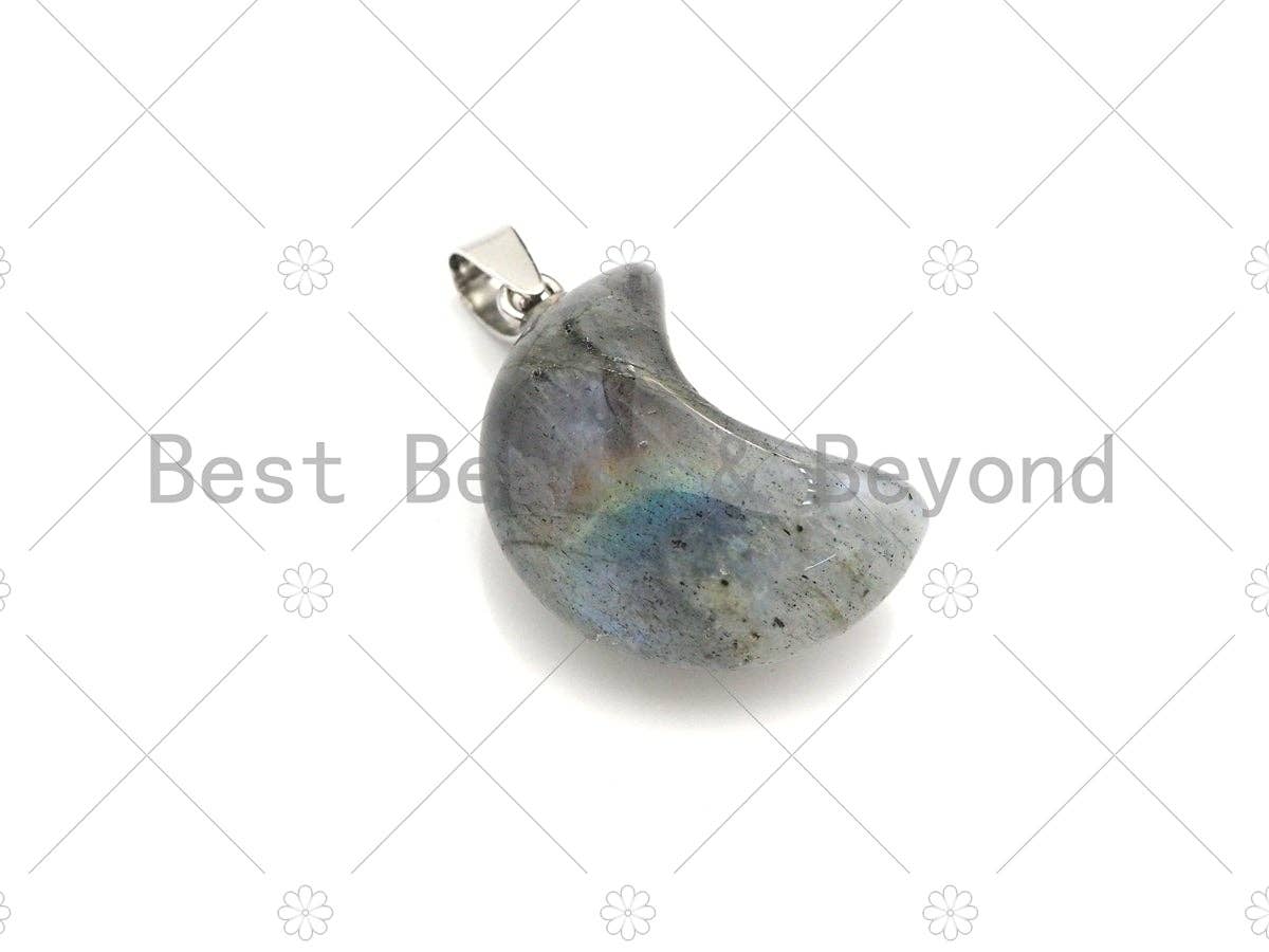 Natural Howlite/Bloodstone/Quartz/Jasper/Labradorite/Rose Quartz Moon Shape Pendant, Necklace Pendant,18x25mm,Sku#YK22