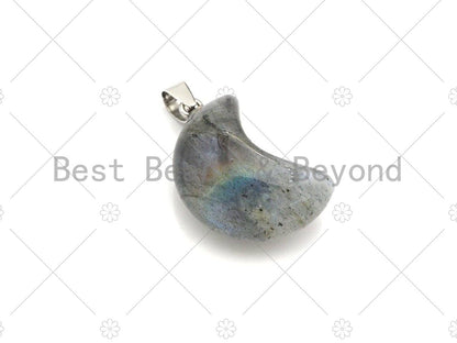 Natural Howlite/Bloodstone/Quartz/Jasper/Labradorite/Rose Quartz Moon Shape Pendant, Necklace Pendant,18x25mm,Sku#YK22