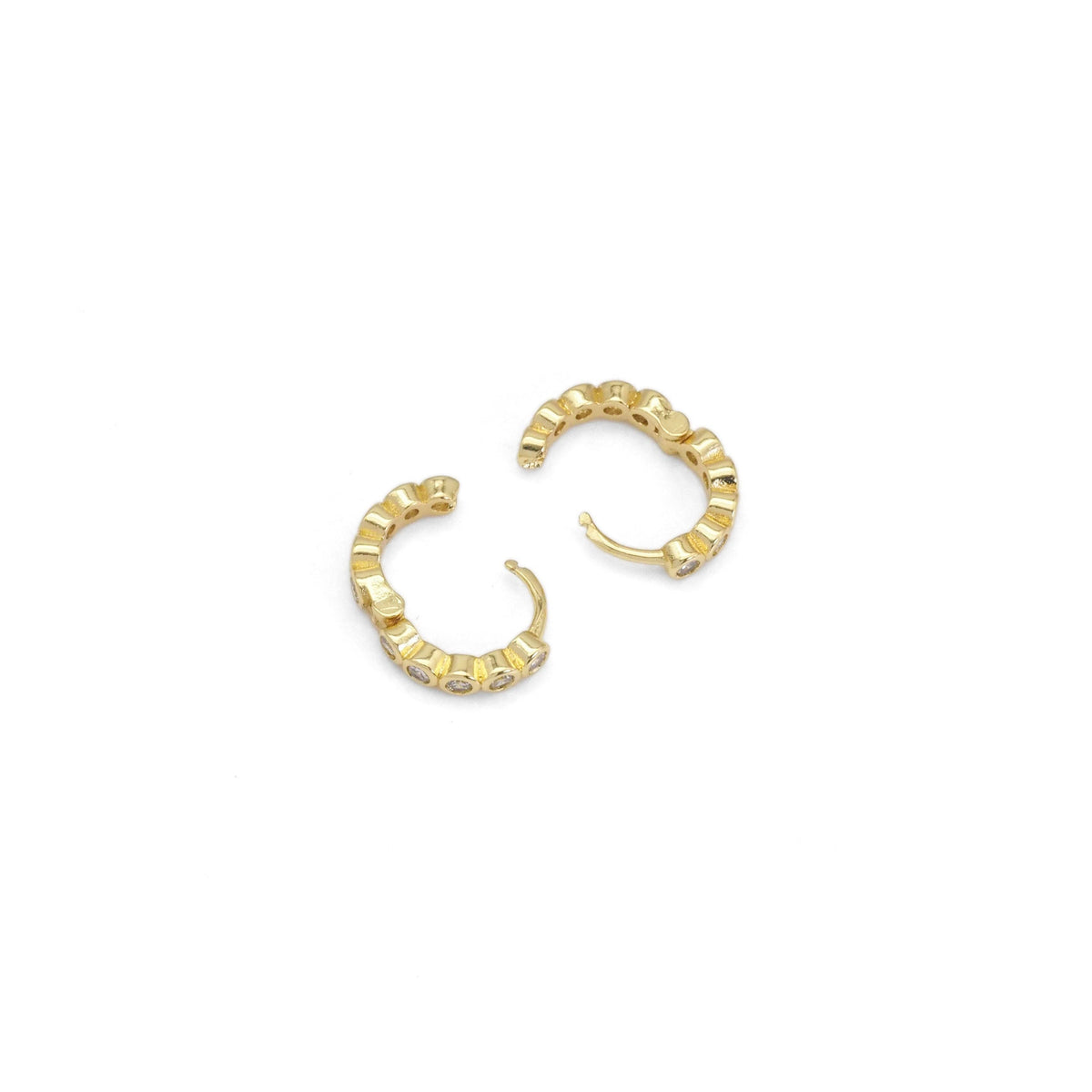 Gold Round CZ Small Huggie Earrings, Sku#Y848