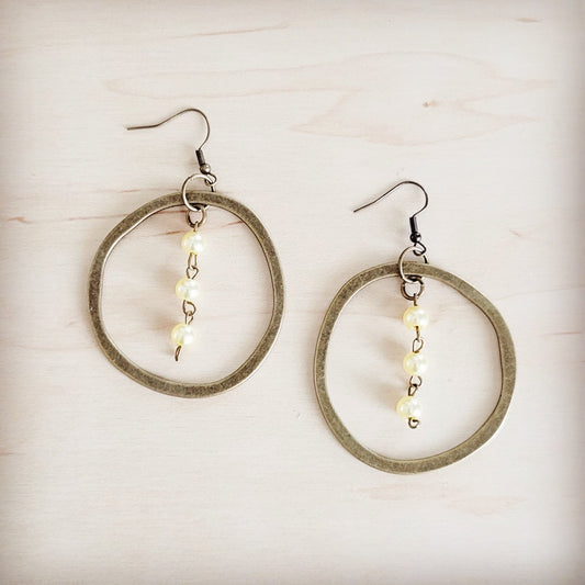 **Western Copper Hoop Earrings w/ Champagne Pearl Beads 200bu