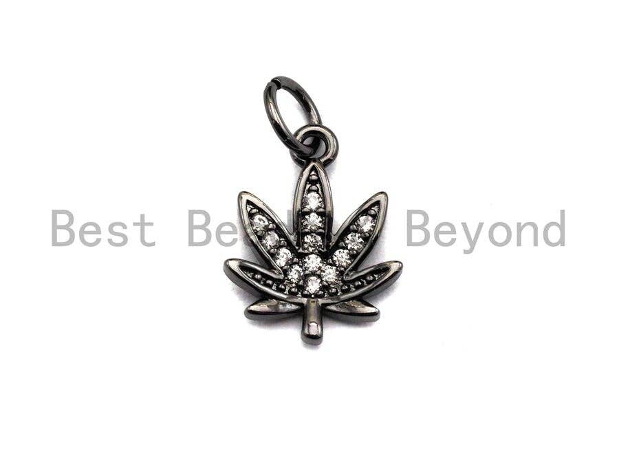 CZ Micro Pave Maple Leaf Shape Pendant,Cubic Zirconia Charm/Pendant, Gold/Silver/Rose Gold Tone,10x13mm,sku#Y231