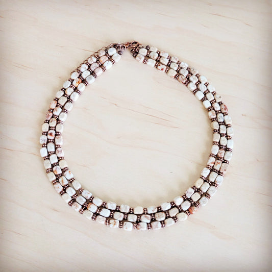 **Triple Strand Layered Boho Sandstone Regalite Necklace 264L