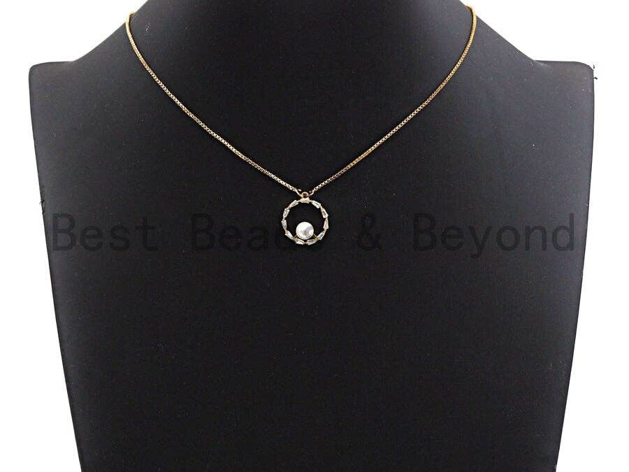 CZ Pave Ring Pendant with White Pearl Charm/Pendant, Pearl Jewelry, CZ Pave Jewelry, 16x18mm, sku#Y235