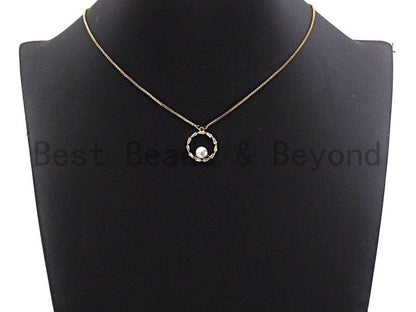 CZ Pave Ring Pendant with White Pearl Charm/Pendant, Pearl Jewelry, CZ Pave Jewelry, 16x18mm, sku#Y235