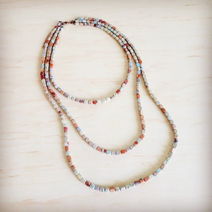Triple Strand Layered Western Boho Aqua Terra Necklace 264q